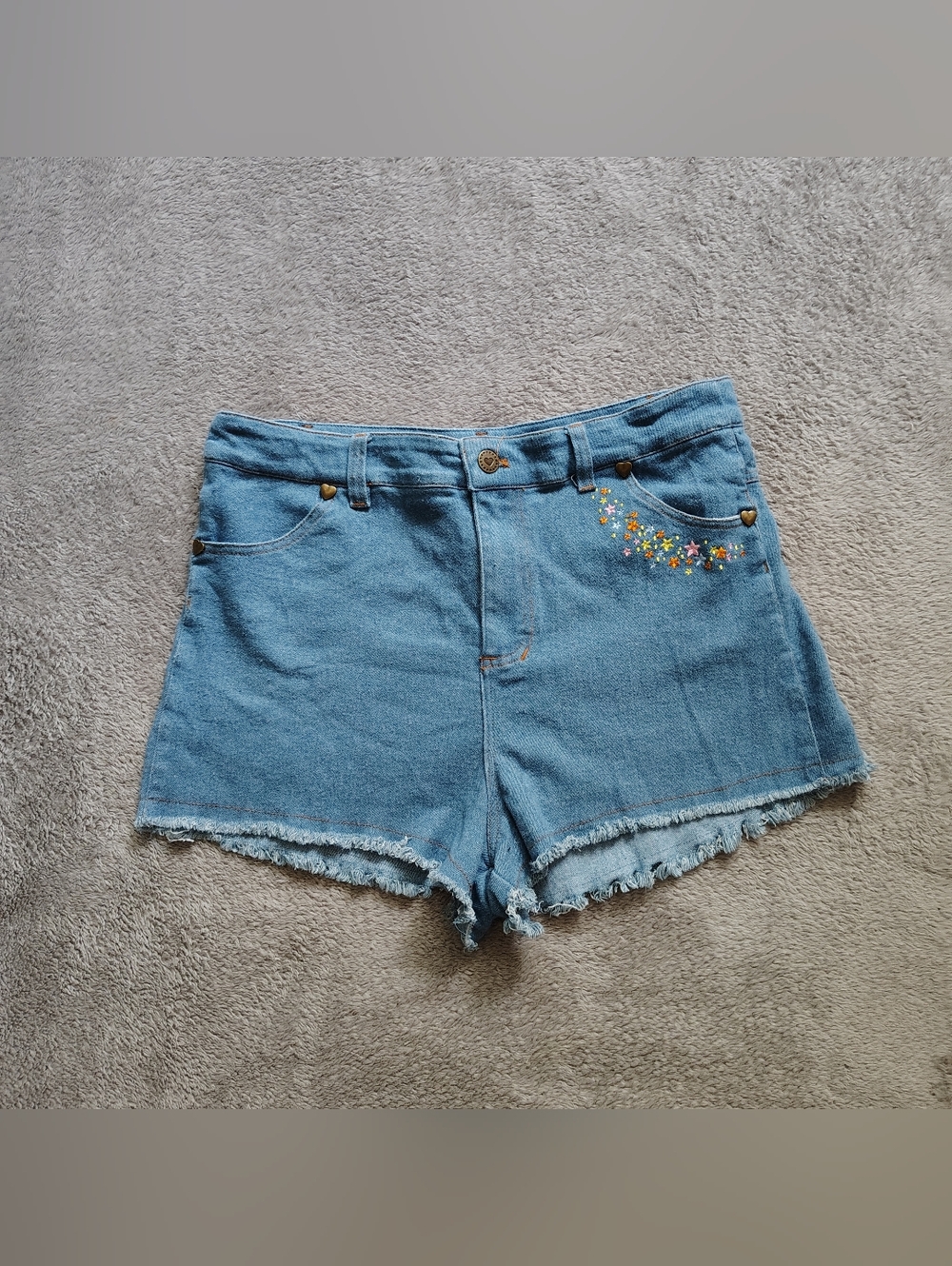 Unique Vintage CARE BEARS Funshine Denim Shorts Large 10/12 High Waisted Jean
